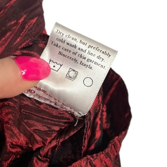 Izayla Wide Leg Short Sleeve Red Black Button Front Crinkle Tie Front Jumpsuit S - Picture 7 of 16